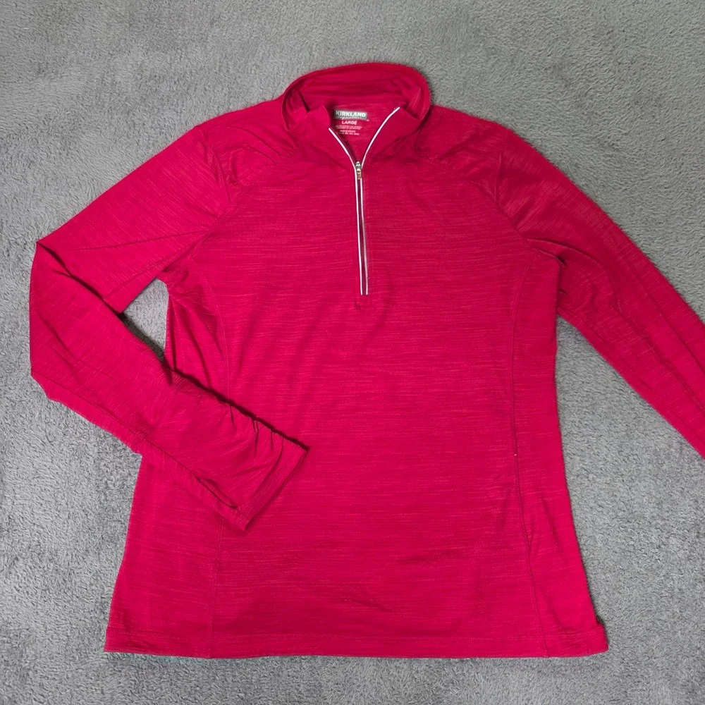 Kirkland Womens Large Quarter Zip Pullover Pink Space Dye Thumbhole Athletic Top